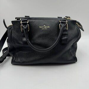 Kate Spade New York Black Textured Leather Shoulder Bag Satchel With Gold-Tone